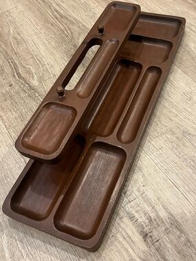 Vintage Swank Mens Valet Tray Wood Dresser Organizer